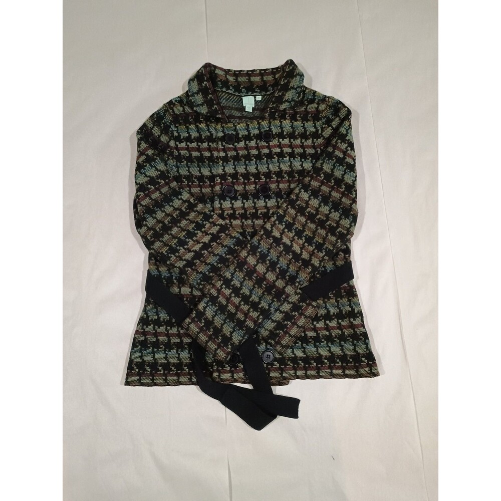 SHU SHU Retro Multicolor Geometric Knit Double Breasted Belted Jacket Size M